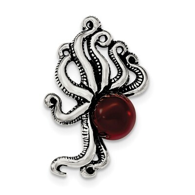 Octopus with Red Stone Chain Slide Sterling Silver Antiqued &amp; Textured QC8782, MPN: QC8782, 1911013…