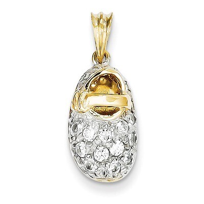 Synthetic Diamond Baby Shoe Charm 14K Gold &amp; Rhodium K549, MPN: K549, 886774101194