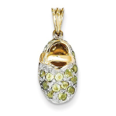 Prong-Set August Peridot Baby Shoe Charm 14K Gold &amp; Rhodium K553, MPN: K553, 886774101231