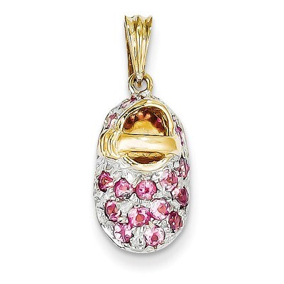 Prong-Set October Pink Tourmaline Baby Shoe Charm 14K Gold &amp; Rhodium K555, MPN: K555, 886774101255