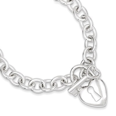 7.5 Inch Heart and Key Bracelet Sterling Silver Polished QG3281-7.5, MPN: QG3281-7.5, 191101295829