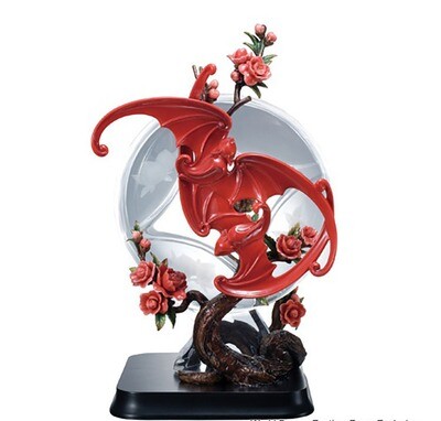 Franz Porcelain Lucite Bat and Peach Blossom Bat and Peach Blossom with Wooden Base Limited Editon …