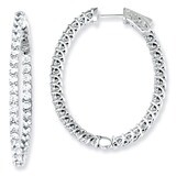 Diamond 66 Stones In and Out Oval Hoop Earrings Sterling Silver QE7579, MPN: QE7579, 886774271606