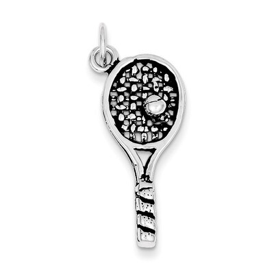 Tennis Racket Charm Antiqued Sterling Silver QC7912, MPN: QC7912, 883957138541