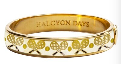 Halcyon Days 1cm Tennis Racket &amp; Ball Cream Hinged Bangle Bracelet HBTRB0510G, MPN: HBTRB0510G,