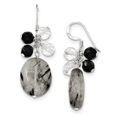 Black Agate Crystal Tourmalinated Qtz Earrings Sterling Silver QE5472, MPN: QE5472, 886774079769