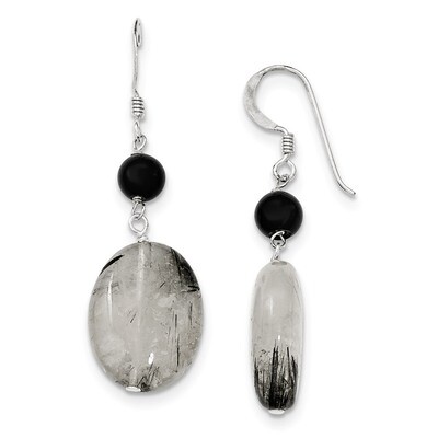 Black Crystal Tourmalinated Quartz Earrings Sterling Silver QE6352, MPN: QE6352, 883957480237