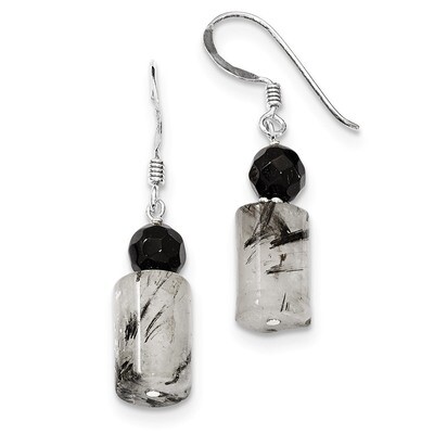 Black Crystal &amp; Tourmalinated Quartz Earrings Sterling Silver QE2194, MPN: QE2194, 191101188077