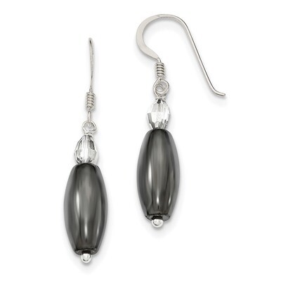 Crystal and Hematite Shepherd Hook Earrings Sterling Silver QE12824, MPN: QE12824, 191101469244