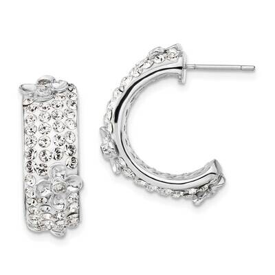 CZ &amp; Crystal Floral Post C-Hoop Earrings Sterling Silver Polished QE12462, MPN: QE12462,