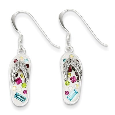 Stellux Crystal Multi-Color White Flip Flop Earrings Sterling Silver QE9672, MPN: QE9672, 883957018…