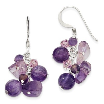 Amethyst Bead Lavender Crystal &amp; Quartz Earrings Sterling Silver QE2314, MPN: QE2314, 886774246475