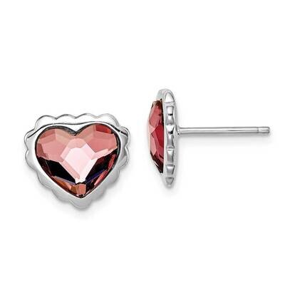 Pink Crystal Heart Post Earrings Sterling Silver Rhodium-plated QE14434, MPN: QE14434, 883957940052