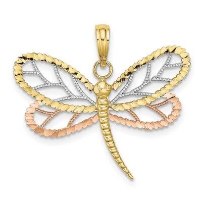 Tri-Color Dragonfly with Beaded Diamond-Cut Wings Charm 10k Gold 10K9439, MPN: 10K9439,