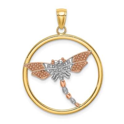 Tri-Colored Textured Dragonfly In Round Frame Charm 14k Gold K9555, MPN: K9555, 637218166619