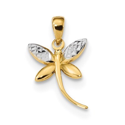 Diamond -cut and Polished Dragonfly Pendant 14k Gold &amp; Rhodium K6379, MPN: K6379, 886774086149