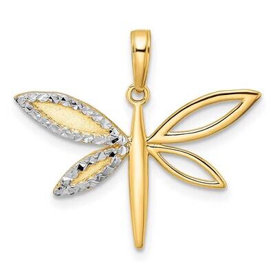 Dragonfly Pendant 14k Gold and White Rhodium Diamond-Cut M2908, MPN: M2908, 196904083192