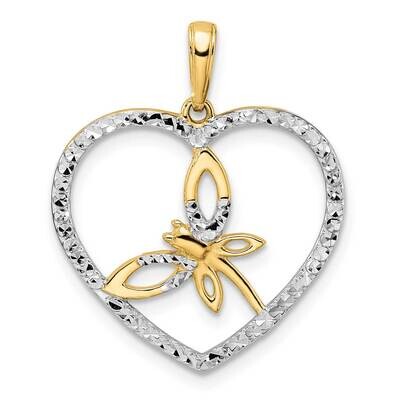 Dragonfly In Heart Pendant 14k Gold and White Rhodium Diamond-Cut M2912, MPN: M2912, 196904073308