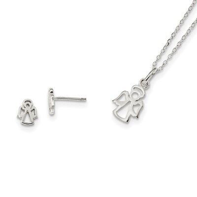 Angel Necklace &amp; Post Earrings Set Sterling Silver QST261, MPN: QST261, 723252877489