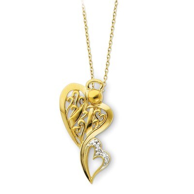 Angel of Protection 18 Inch Necklace Sterling Silver &amp; Gold-plated with Diamonds QSX168, MPN: QSX16…
