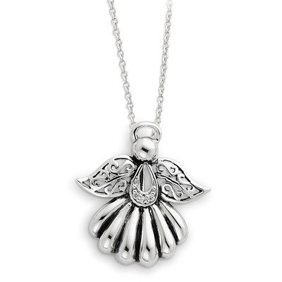 Antiqued Angel of Remembrance 18 Inch Necklace Sterling Silver with Diamonds QSX159, MPN: QSX159, 8…