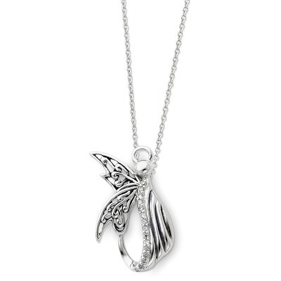 Antiqued Angel of Perseverance 18 Inch Necklace Sterling Silver with Diamonds QSX157, MPN: QSX157, …