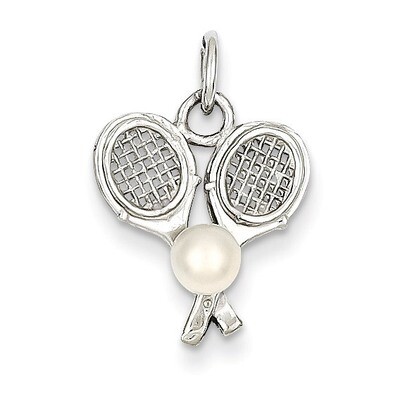 Tennis Racquets with Cultured Charm 14k White Gold K1114, MPN: K1114, 883957865966