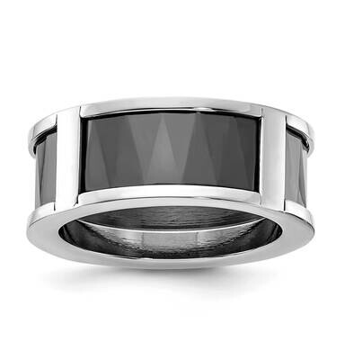 Stainless Steel Polished Black Faceted Ceramic 9.60mm Men&#39;s Ring 10400-9