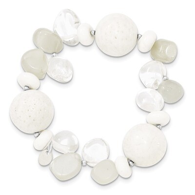 Coral Jade Moonstone Rock Quartz Stretch Bracelet Sterling Silver QH4640, MPN: QH4640, 886774082967