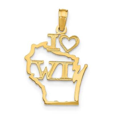 Wisconsin State Pendant 14k Gold Solid D1195, MPN: D1195,