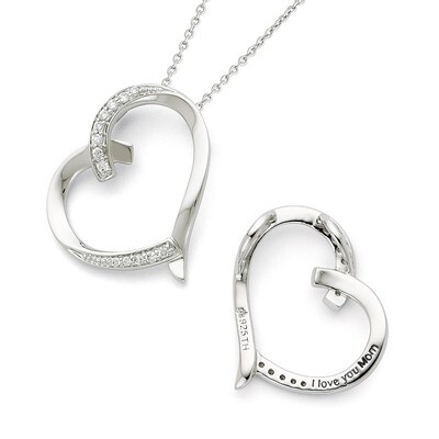 Antiqued Diamond Love You Mom 18in Necklace Sterling Silver QSX285, MPN: QSX285, 883957293707