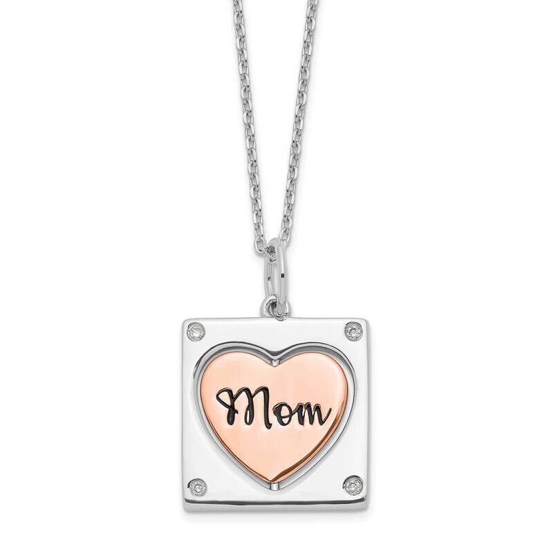 Rose-Tone Mom/Love Heart Center Spins CZ Diamond with 2 Inch Ex Sterling Silver Rhodium-plated QG6019-16