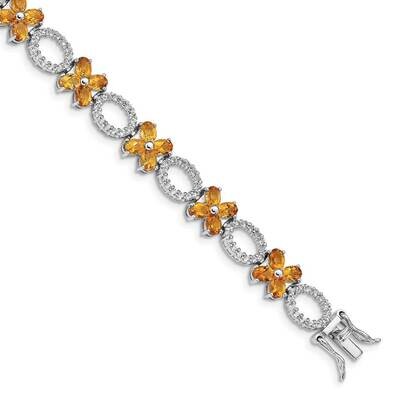 Citrine Flower &amp; White Topaz Bracelet Sterling Silver Rhodium-plated QG4930-7.75, MPN: QG4930-7.75,…