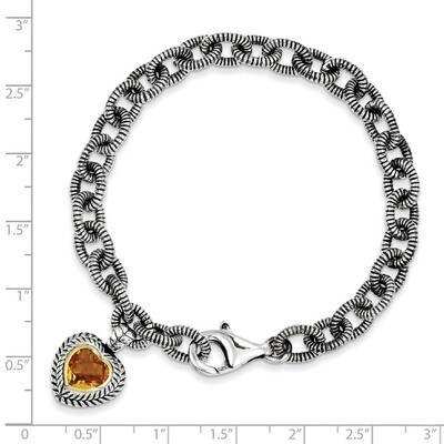 5.24 Citrine 7.5 Inch Heart Bracelet Sterling Silver &amp; 14k Gold QTC396, MPN: QTC396, 883957502700