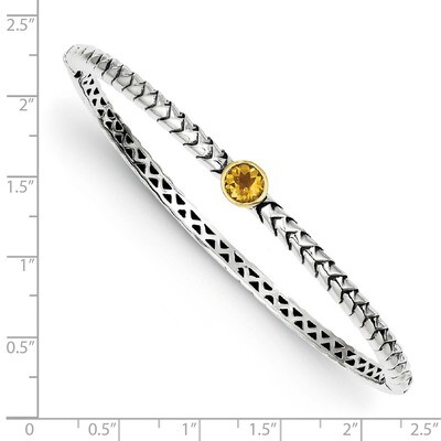 6mm Citrine Hinged Bangle Bracelet Sterling Silver &amp; 14k Gold QTC191, MPN: QTC191, 742323115008