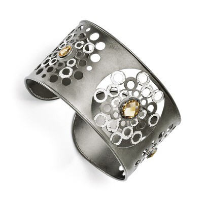 Sterling Silver Rhodium-plated Citrine Cuff Bangle F530