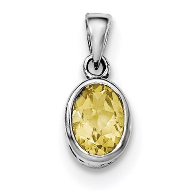 Citrine Oval Pendant Sterling Silver Rhodium-plated Polished QP4553CI, MPN: QP4553CI,