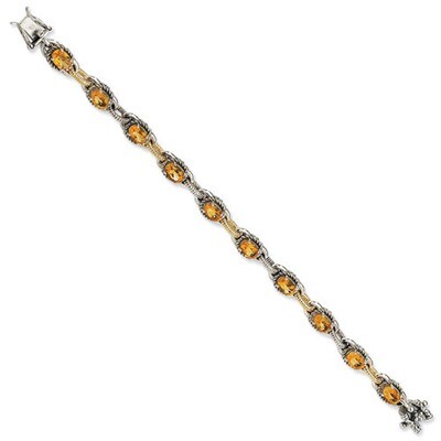 Citrine 7.75 Inch Bracelet Sterling Silver &amp; 14k Gold QTC372
