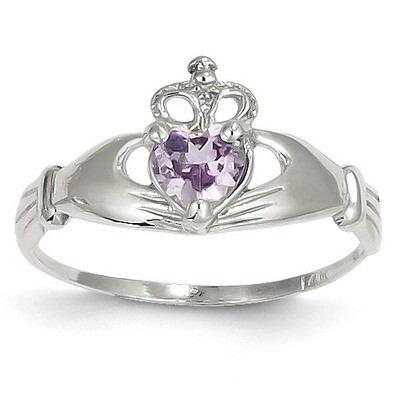 Synthetic Diamond June Birthstone Claddagh Heart Ring 14k White Gold D1785, MPN: D1785, 883957898827