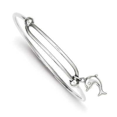 Polished Dolphin Baby Bangle Sterling Silver Rhodium Plated QB670, MPN: QB670, 883957577579