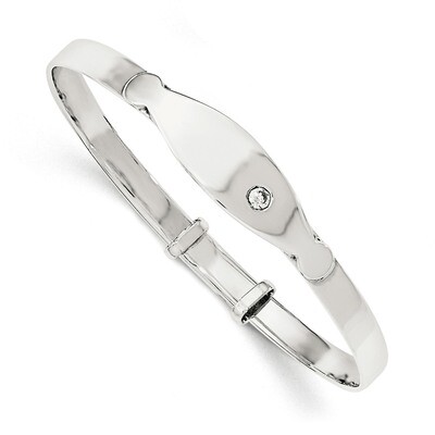 CZ Diamond ID Adjustable Baby Bangle Bracelet Sterling Silver QB1052, MPN: QB1052, 191101176470