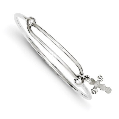 Diamond Cut Cross Baby Bangle Sterling Silver Rhodium Plated QB672, MPN: QB672, 886774558103