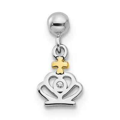 CZ Diamond Crown Charm Sterling Silver Rhodium &amp; Gold Tone QMM146, MPN: QMM146,