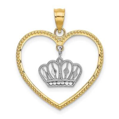 Beaded Heart with Dangling Crown Charm 14k Gold Rhodium K9451, MPN: K9451, 637218137466