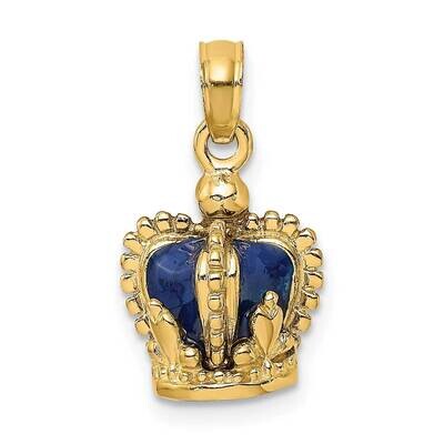 Blue Enamel Inside Crown Charm 14k Gold 3-D K6943, MPN: K6943, 637218131785