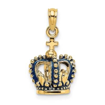 Blue Enamel Crown Charm 14k Gold 3-D K6841, MPN: K6841, 637218131563