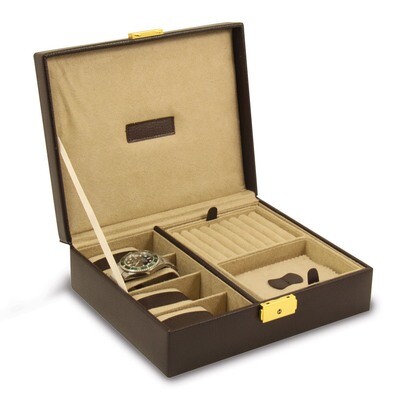 Brown Leather 4 Watch Case &amp; Valet with Lock GM13145, MPN: GM13145, 797140545330