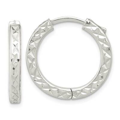 Diamond-Cut Square Tube Locking Hoop Earrings Sterling Silver Polished QE15960, MPN: QE15960, 19690…