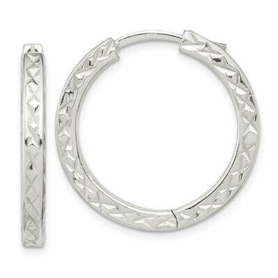 Diamond-Cut Square Tube Locking Hoop Earrings Sterling Silver Polished QE15959, MPN: QE15959, 19690…
