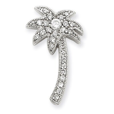 Palm Tree Slide Sterling Silver Diamond QP1183, MPN: QP1183, 191101279454